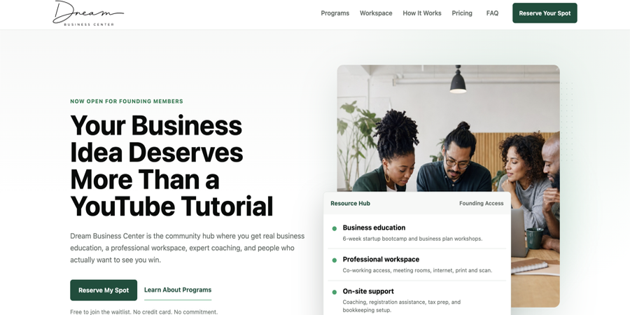 Dream Business Center landing page preview